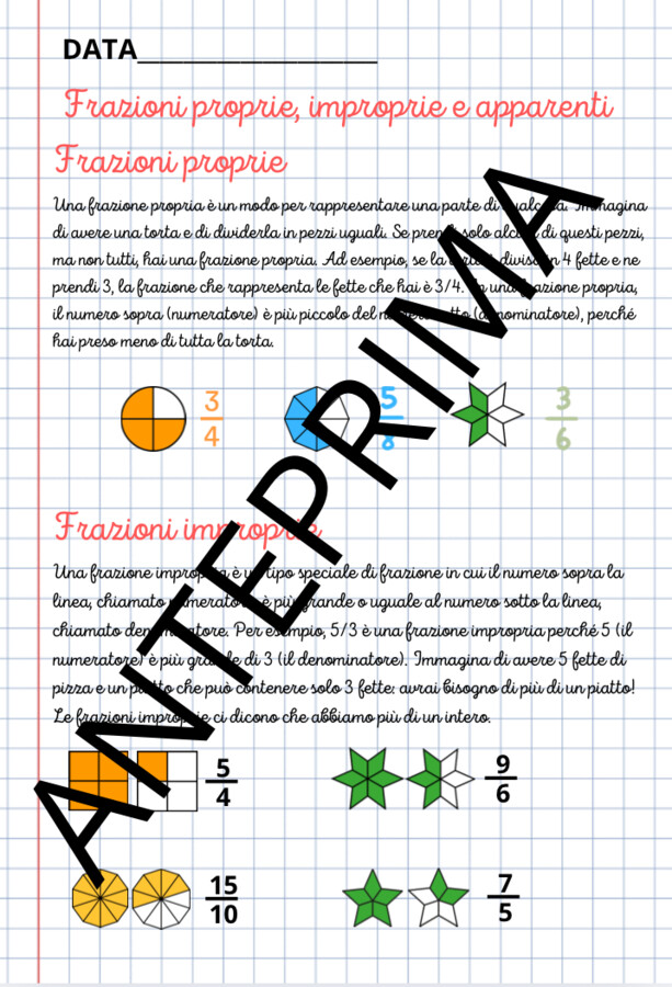 Le frazioni classe quarta/porzione di quaderno