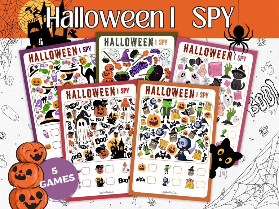 Cerca e Trova di Halloween: "I SPY" e Pre-Calcolo | 5 Schede per Infanzia e Primaria (PDF A4) - gioco no prep  - osserva e conta - organizzazione spaziale