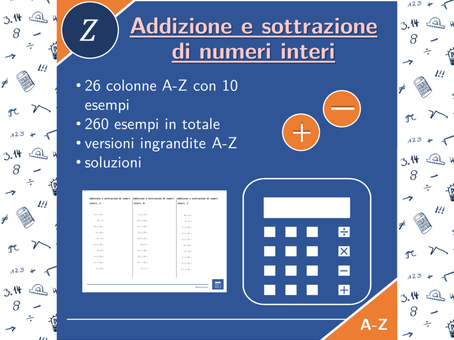 Addizione e sottrazione di numeri interi | matematica | 26 colonne