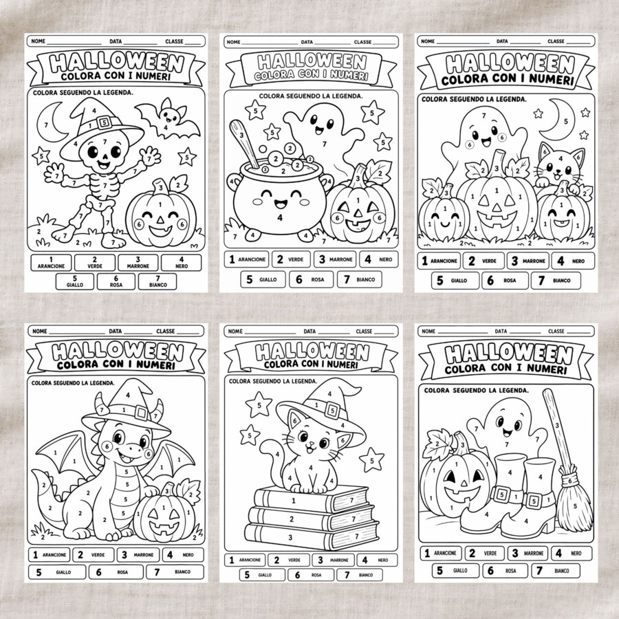 20 schede 'colora con i numeri' a tema halloween