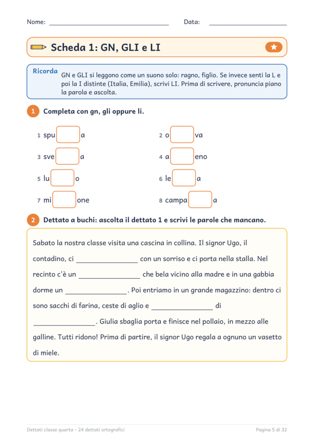 Dettati classe quarta: 24 dettati ortografici