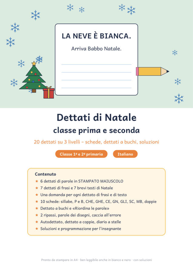 Dettati di Natale classe prima e seconda: 20 dettati