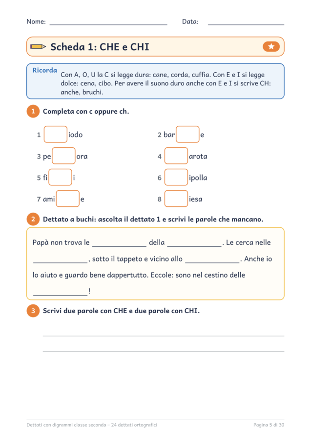 Dettati con digrammi classe seconda: GN, GL, SC, CH, GH