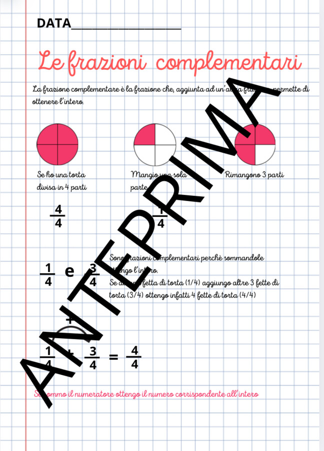 Le frazioni classe quarta/porzione di quaderno