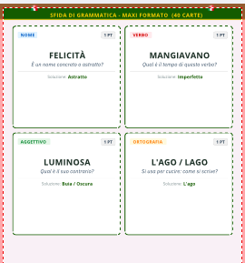 SFIDA DI GRAMMATICA - 40 Carte maxi per la Scuola Primaria (Italiano) -  PDF stampabile con soluzioni e 5 modalità di gioco