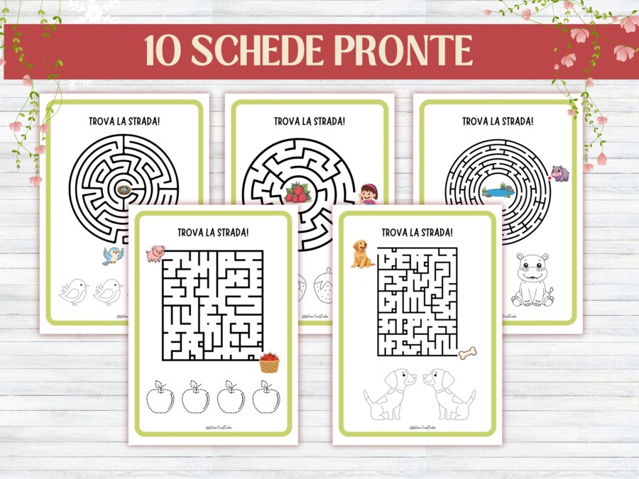 10 Schede Labirinti e Grafomotricità con Animali da Ricalcare | Attività di Attenzione, Pianificazione Visiva e Motricità Fine | Scuola Infanzia ed Elementare (4-6 anni) | PDF Stampabile No Prep - time fillers - attività riempitempo - early finishers