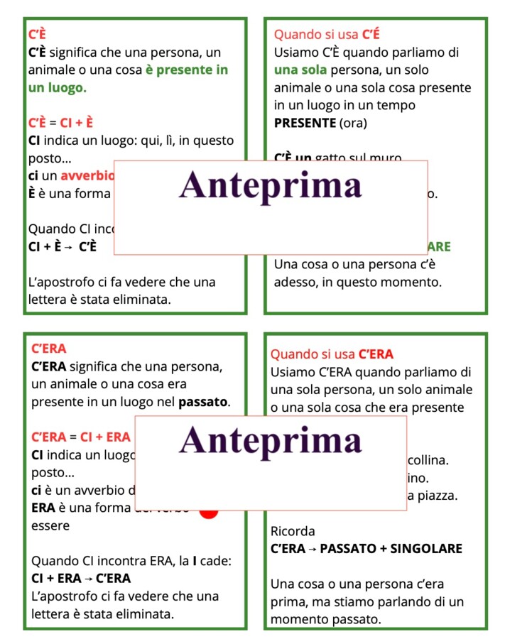 Alla scoperta di C’è, c’era, ci sono, c’erano: percorso concreto Montessori