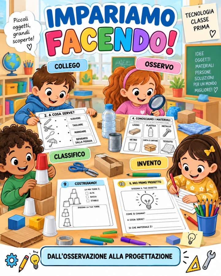 Tecnologia Classe Prima – Oggetti, Funzioni e Materiali - 14 Schede Operative