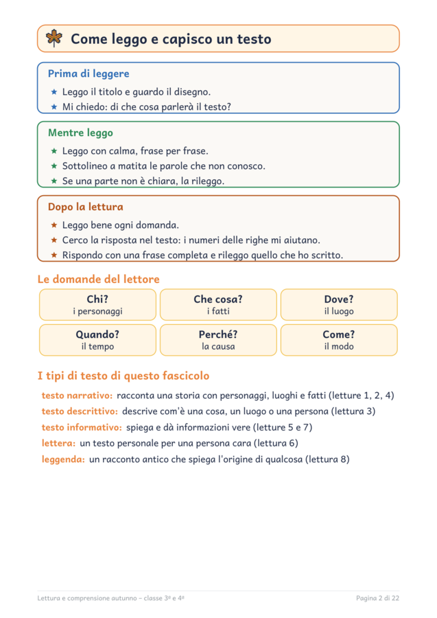 Comprensione del testo autunno classe terza e quarta