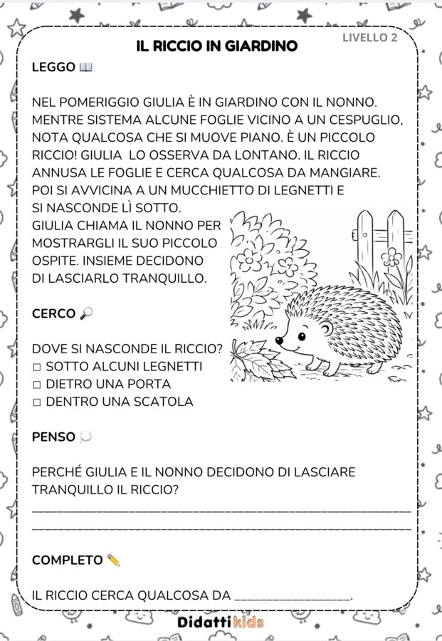 SCHEDE DI LETTURA E COMPRENSIONE – 5 livelli progressivi in stampato maiuscolo e minuscolo