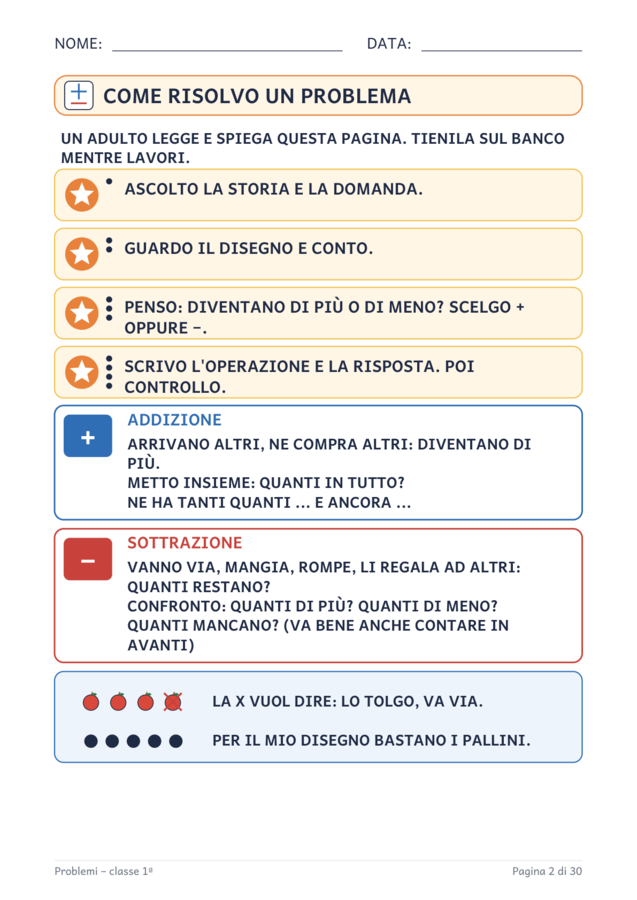 Problemi classe prima: addizioni e sottrazioni entro il 20