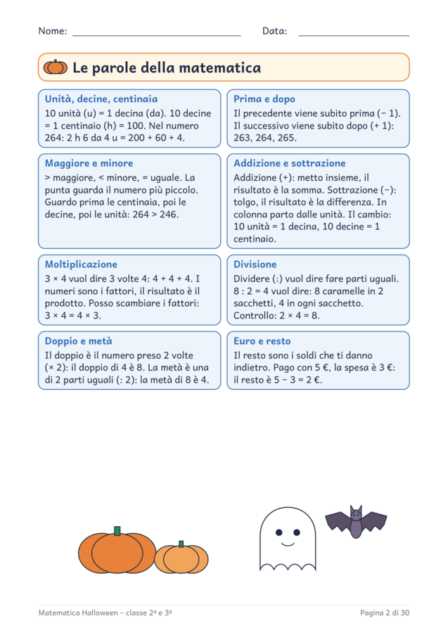 Matematica Halloween classe seconda e terza: 20 schede