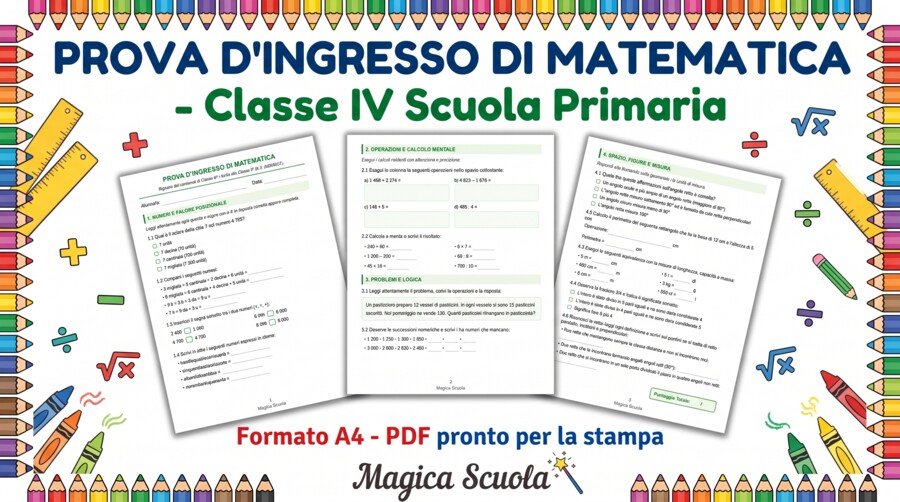 Prova d'Ingresso di Matematica - Classe 4ª Primaria (PDF pronto per la stampa)