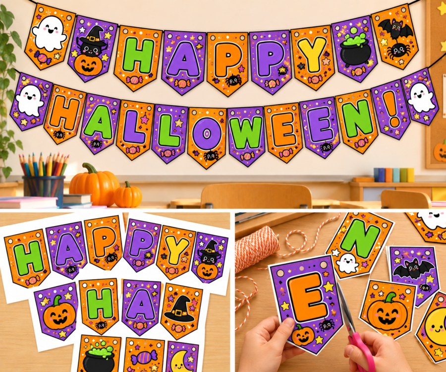 Festone Halloween Scuola Primaria – HAPPY HALLOWEEN! – Bandierine Decorative da Stampare