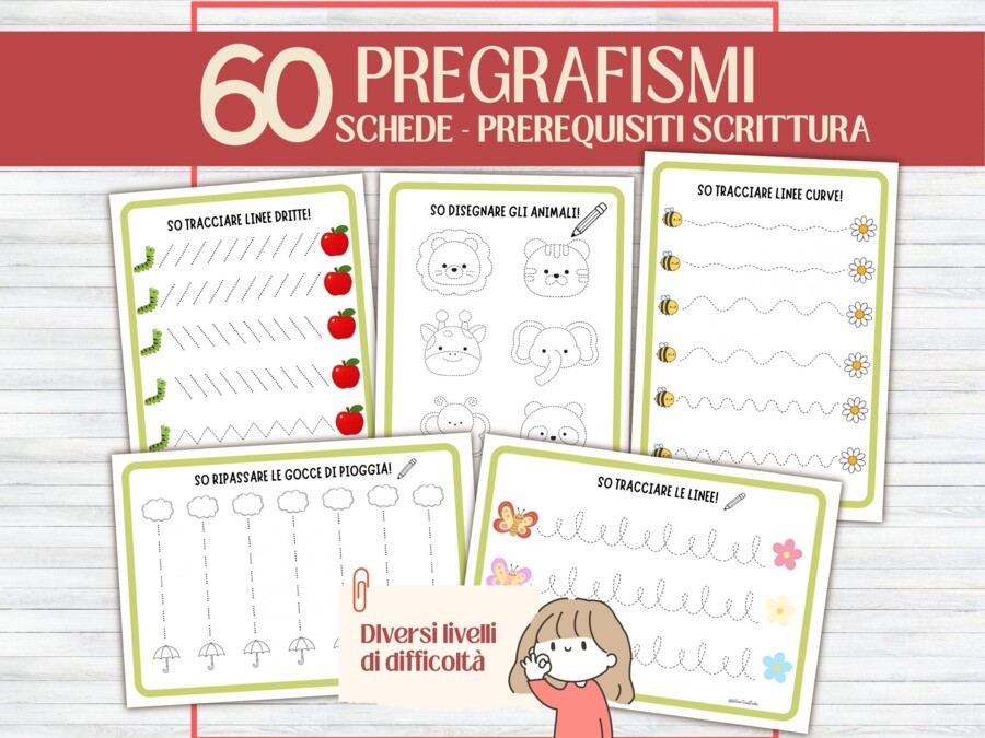 60 Schede di Pregrafismo e Tratteggio per Scuola Infanzia e Prima Elementare | Attività di Motricità Fine, Controllo della Matita e Disegni da Colorare | Prerequisiti Scrittura (PDF Stampabile No Prep)