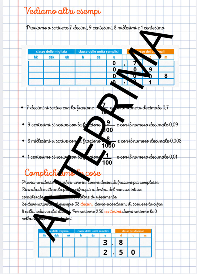 Dalle frazioni ai numeri decimali/porzione di quaderno classe quarta
