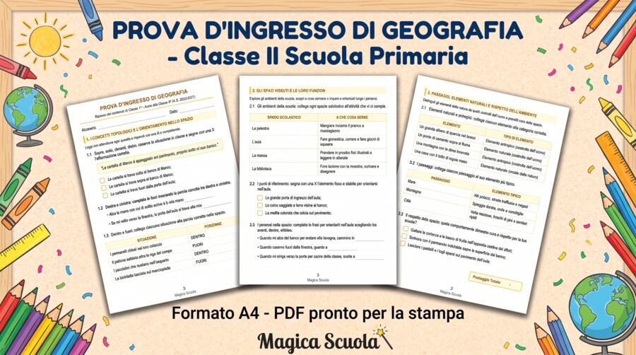 Prova d'Ingresso di Geografia - Classe 2ª Primaria (PDF pronto per la stampa)