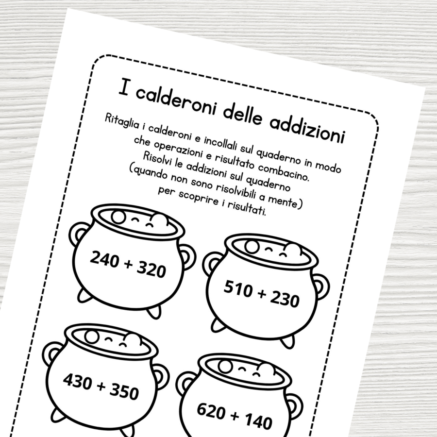Calderoni delle addizioni entro il 1000 – Matematica a tema Halloween