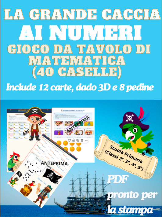 LA GRANDE CACCIA  AI   NUMERI | Gioco da Tavolo di Matematica (40 Caselle) | PDF Stampabile con Carte, Dado e Pedine 3D