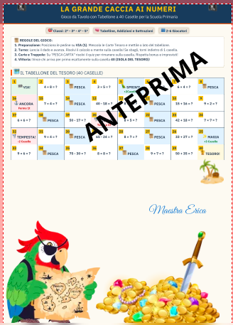 LA GRANDE CACCIA  AI   NUMERI | Gioco da Tavolo di Matematica (40 Caselle) | PDF Stampabile con Carte, Dado e Pedine 3D