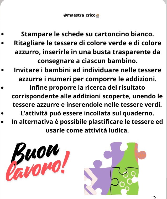 COMPONIAMO LE ADDIZIONI CON LE TESSERE DEL PUZZLE