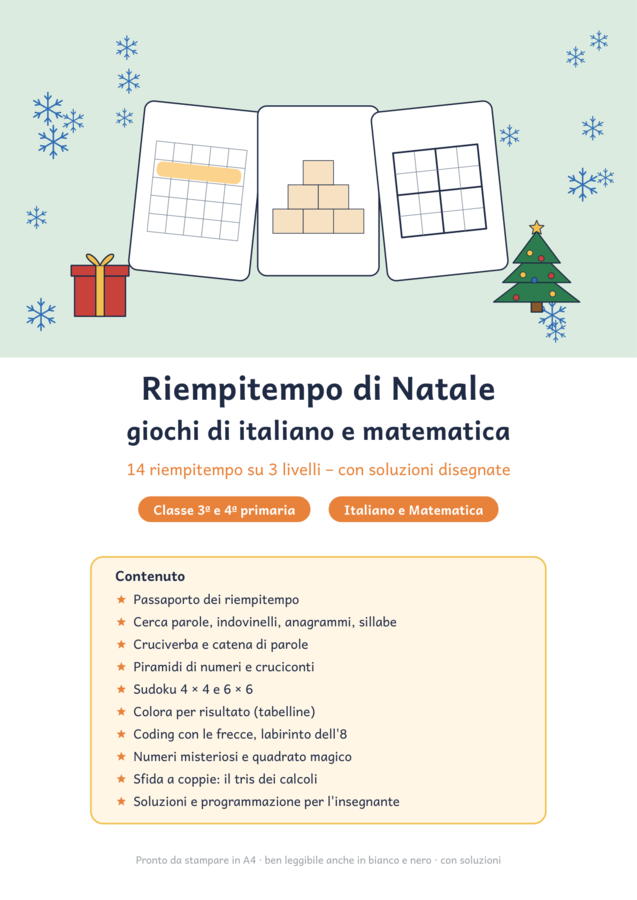 Riempitempo di Natale classe terza e quarta: 14 giochi