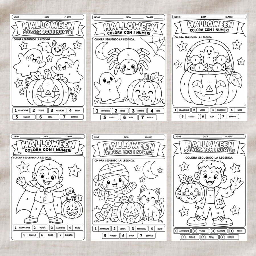 20 schede 'colora con i numeri' a tema halloween
