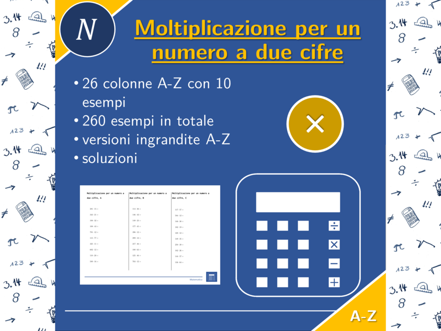 Moltiplicazione per un numero a due cifre | matematica | 26 colonne