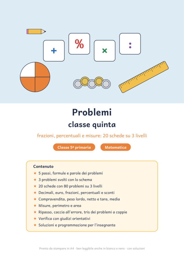 Problemi classe quinta: frazioni, percentuali e misure