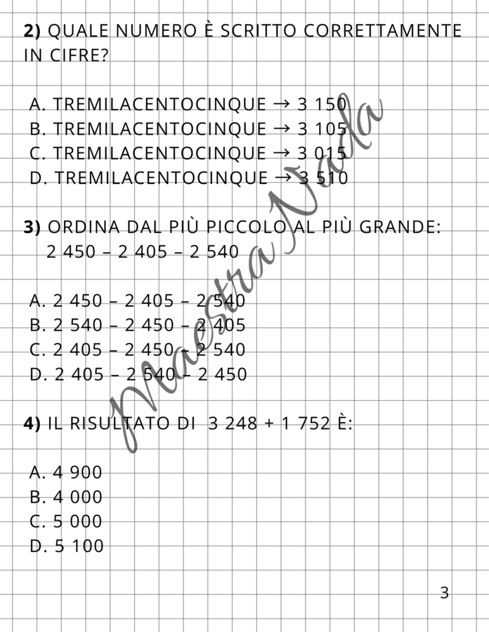 Verifica di primo quadrimestre di matematica classe quarta primaria (più griglia di valutazione)