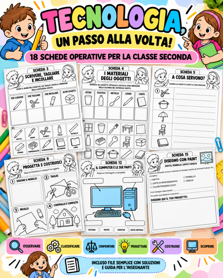 Tecnologia Classe Seconda | 18 Schede Operative | Soluzioni