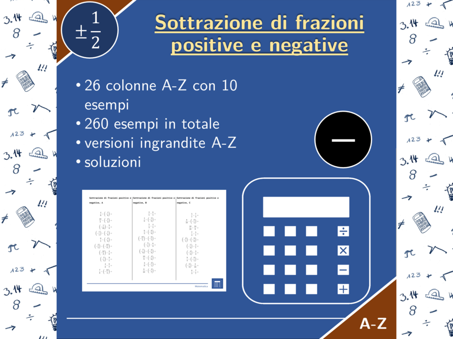 Sottrazione di frazioni positive e negative | matematica | 26 colonne