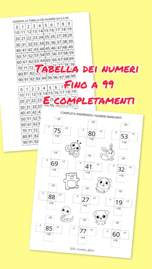 TABELLA CON I NUMERI FINO A 99 E COMPLETAMENTI
