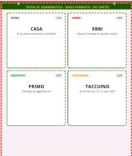SFIDA DI GRAMMATICA - 40 Carte maxi per la Scuola Primaria (Italiano) -  PDF stampabile con soluzioni e 5 modalità di gioco