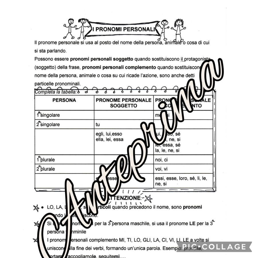 Pronomi personali soggetto e complemento