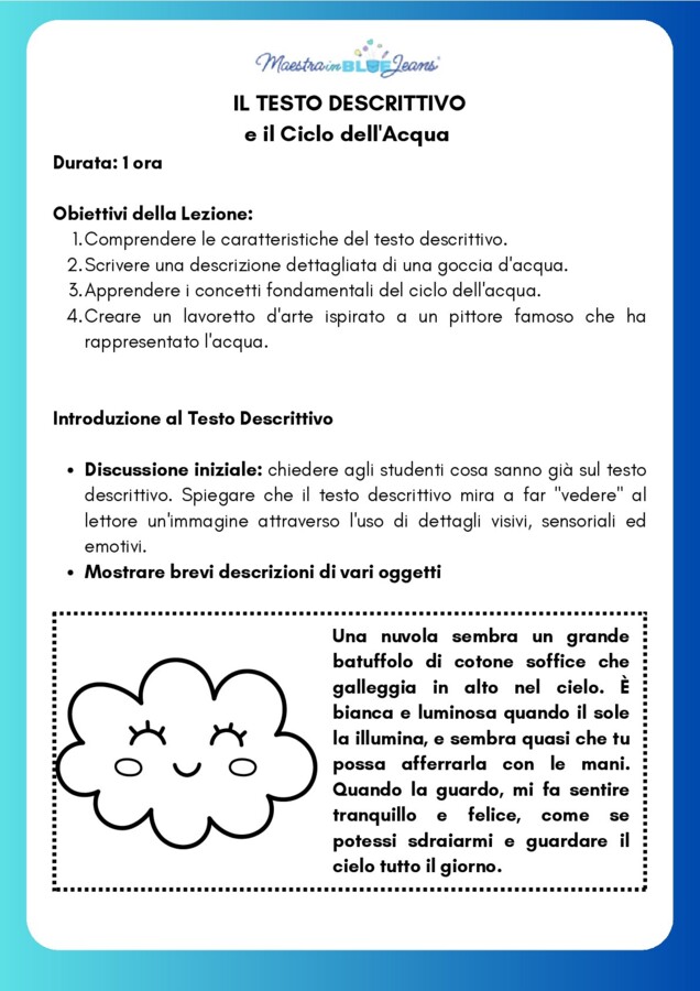 Lezione pronta: il testo descrittivo e il ciclo dell'acqua