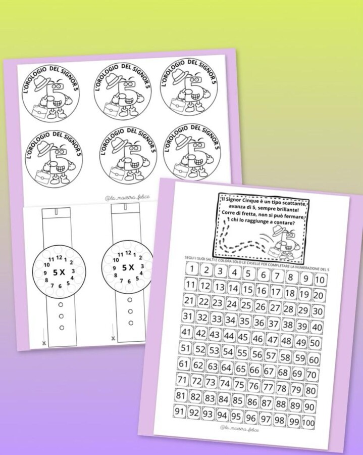 L' OROLOGIO DEL SIGNOR 5, tabellina e numerazione.