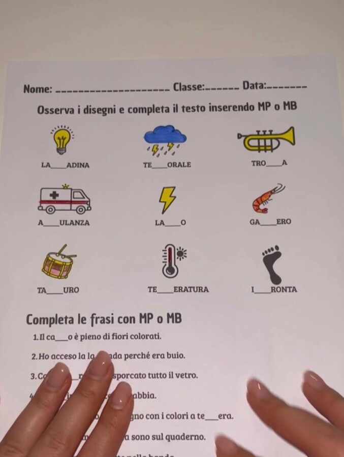 ☂️ Ombrello MP MB – Attività ortografia con scheda operativa