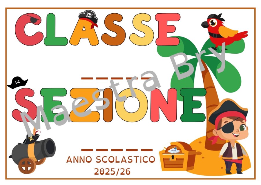 CARTELLINO CLASSE E SEZIONE A TEMA PIRATI