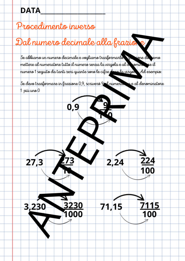 Dalle frazioni ai numeri decimali/porzione di quaderno classe quarta