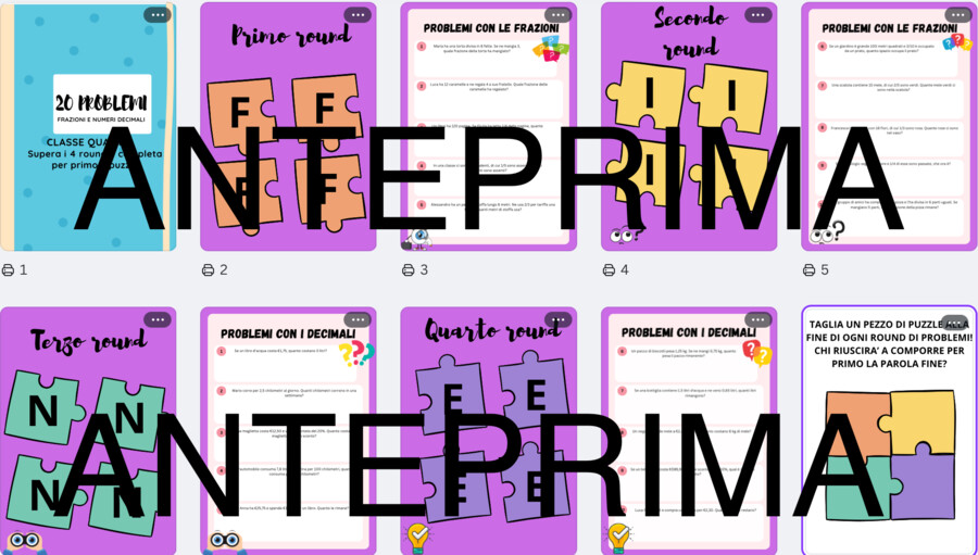 20 problemi con frazioni e numeri decimali/classe quarta