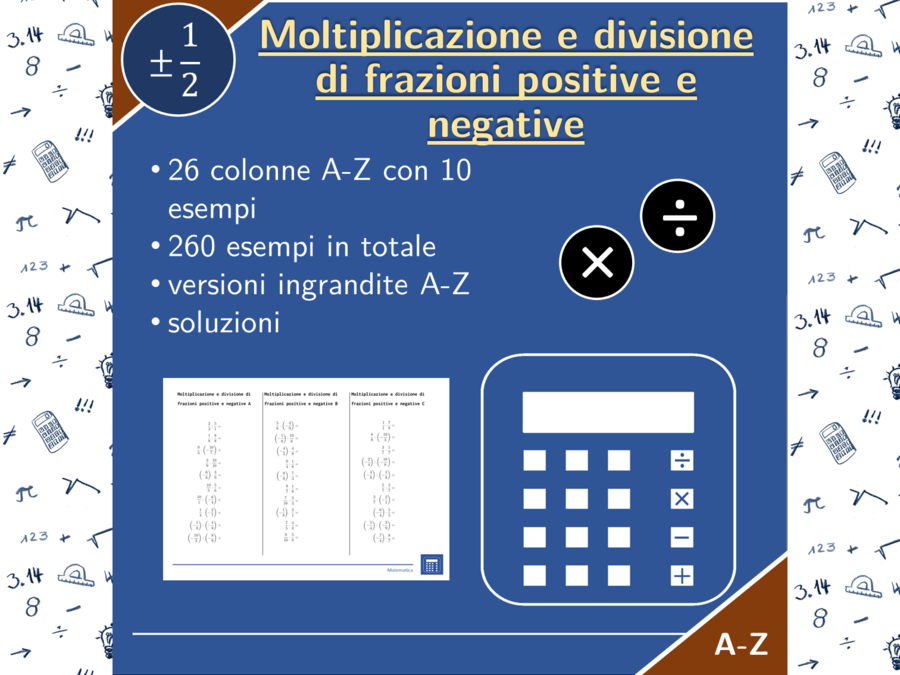 Moltiplicazione e divisione di frazioni positive e negative | matematica | 26 colonne