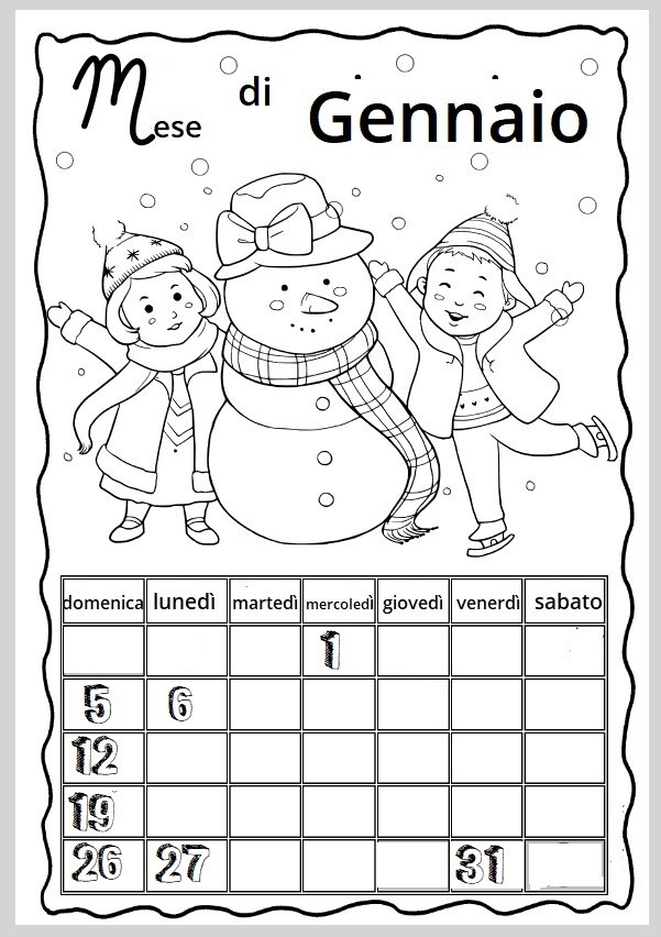 Calendarietto del mese di Gennaio