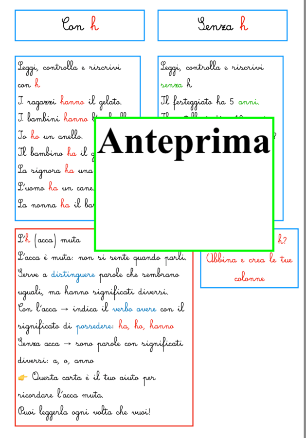 3 scatole per lo studio autonomo e concreto dell’H:avere/possedere-sentire/provare-raccontare le azioni del passato-classi 2-4
