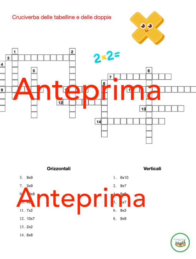 Cruviverba delle tabelline e delle doppie