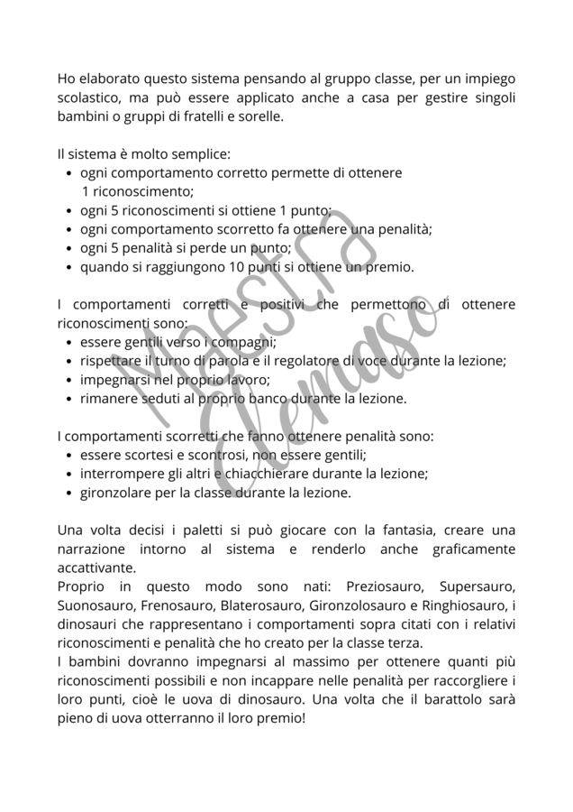Supersauri in azione! Un sistema a punti per la regolazione del comportamento in classe.