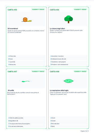40 Carte Sfida di Scienze: Piante & Animali | Quiz a Scelta Multipla (Classi 3ª, 4ª, 5ª) + Soluzioni