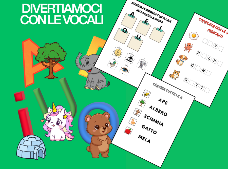 DIVERTIAMOCI CON LE VOCALI! – 27 Schede Didattiche Colorate e Divertenti per Imparare le Vocali |Scuola Primaria