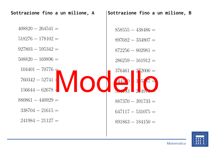 Sottrazione fino a un milione | matematica | 26 colonne