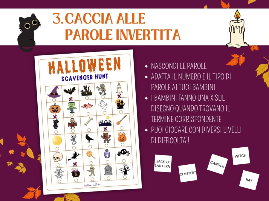 Caccia al Tesoro di Halloween in INGLESE: Movimento, Lessico e Lettura | Scuola Infanzia e Primaria (PDF A4)  - Scavenger Hunt - English vocabulary - gioco  pronto da stampare